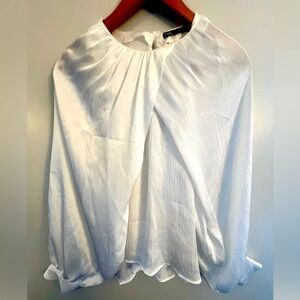 Zara White Pleated Balloon Sleeve Blouse Size S